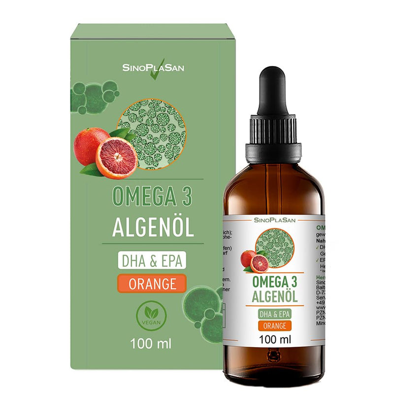 Omega 3 algae oil with 998mg DHA & 535mg EPA per 2.5ml // 100 ml // THE VEGAN ALTERNATIVE TO FISH OIL (blood orange) orange - NewNest Australia