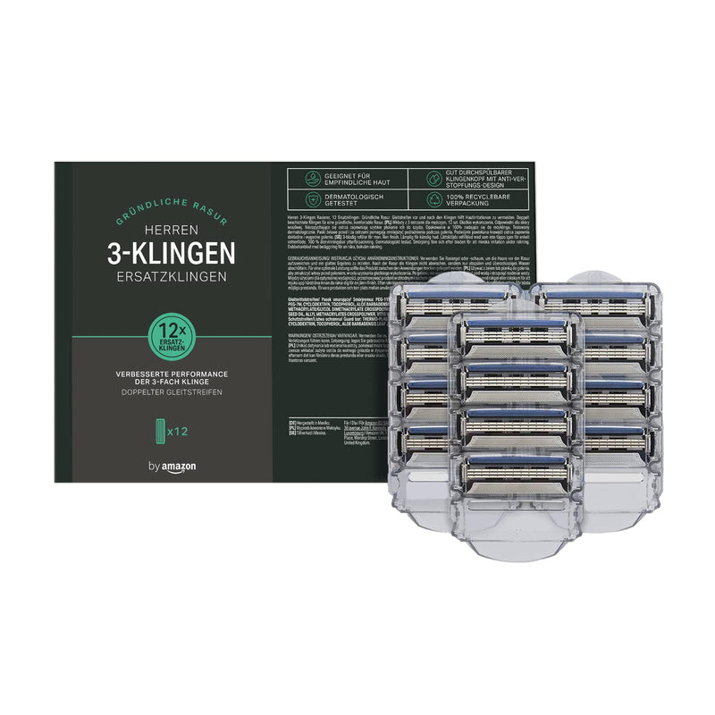 Amazon Brand - Solimo 12 replacement 3-blade cartridges for man - NewNest Australia