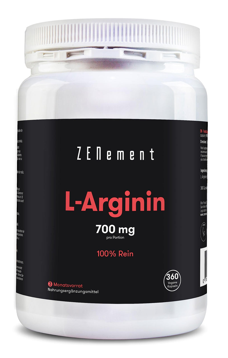 L-Arginine 100% Pure, 2800 Mg (4 Capsules), 360 Capsules, Vasodilator Promotes Sporty Performance And Muscle Building, Vegan, No Additives, Gluten Free, Cenement - NewNest Australia