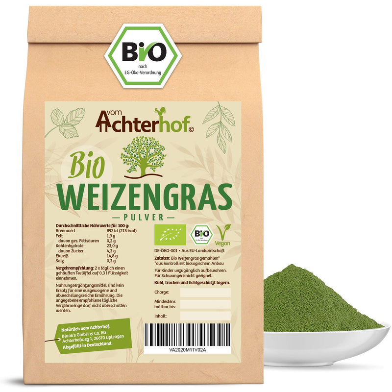 Wheatgrass powder ORGANIC (500g) Wheatgrass powder from German cultivation in raw food quality from Achterhof - NewNest Australia