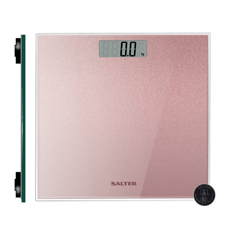 Salter 9037 Rggl3R Digital Bathroom Scales - Electronic Body Weight Scale, Tempered Glass Platform, Easy To Read, Instant Weight Measurement, 180 Kg Capacity, Rose Gold Glitter - NewNest Australia