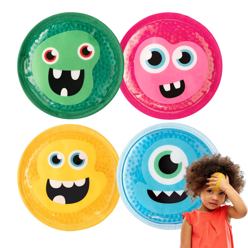 Magic Gel Cooling Pads For Children - 4 Small Monster Ice Packs With Elastic Band - Say Goodbye To Ouch'S With The Cold And Warm Compress - Non-Toxic & Safe And Also For Wisdom Teeth - NewNest Australia