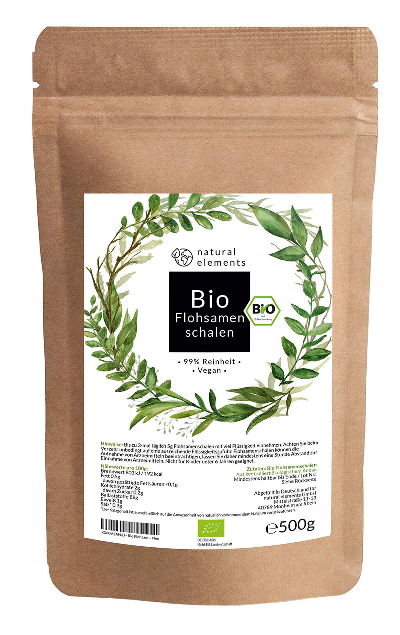 Organic Psyllium Husks - Premium Quality: Laboratory Tested, 99+% Purity, Certified Organic. Vegan. Low Carb. High Fiber. Gluten Free. No Additives. Sustainably Grown - 500 G Bag - NewNest Australia