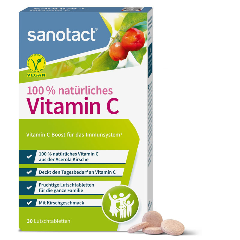 sanotact Vitamin C lozenges • 30 acerola lozenges vegan • 100% natural vitamin C for children • High-dose vitamin C from the acerola cherry 30 tablets 30 pieces (pack of 1) - NewNest Australia