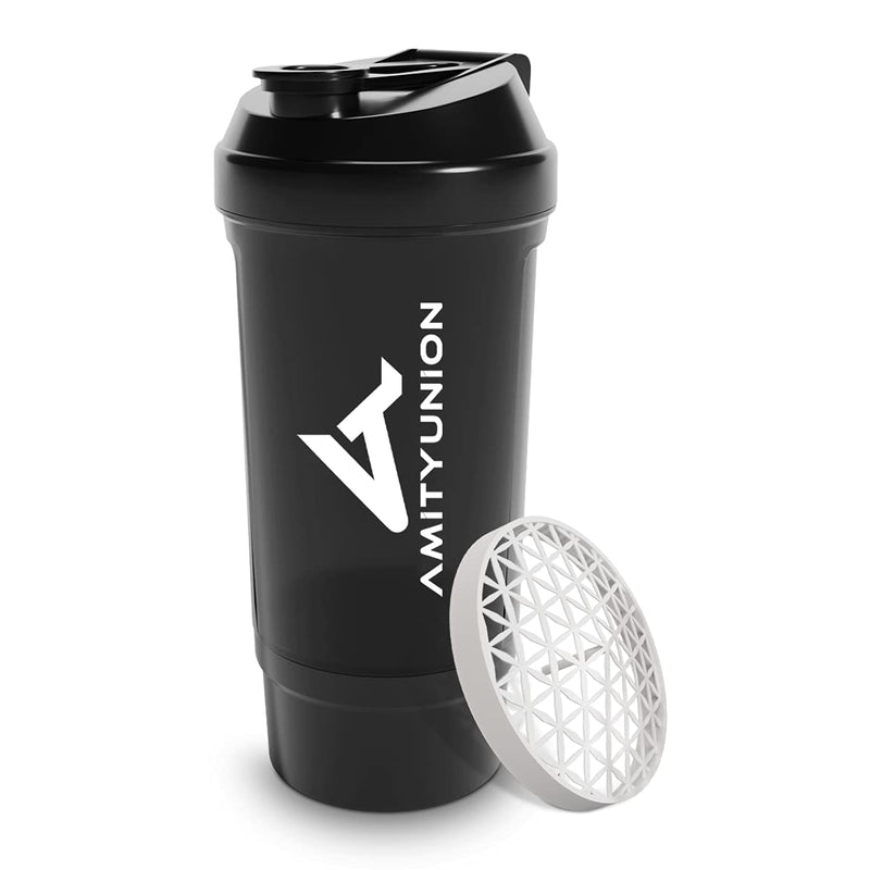 Protein shaker 700 ml “FYRA” leak-proof - BPA free with powder compartment & sieve and scale for creamy whey protein shakes, shaker protein shake, protein shaker cup for Bcaa and gaming booster in black - NewNest Australia