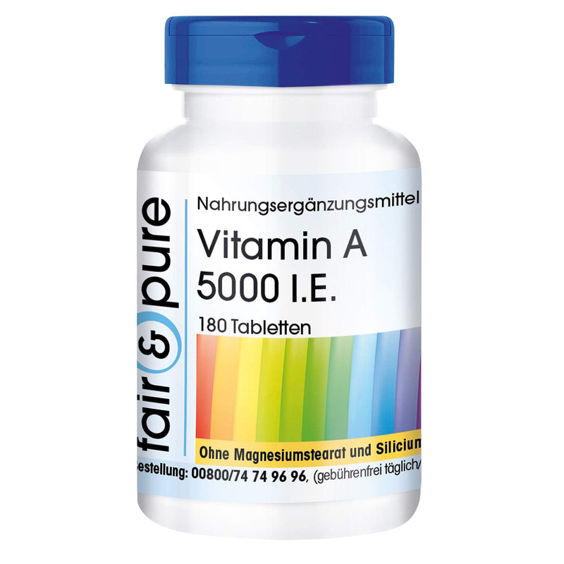 Fair & Pure® - Vitamin A 5000 IU (1500µg) - Retinyl Acetate - vegan - without magnesium stearate - 180 tablets - NewNest Australia