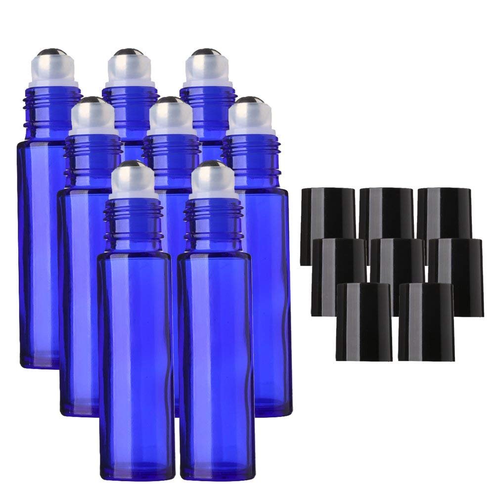 Mingze Pack Of 8 10 Ml Glass Bottles Glass Roller For Essential Oils Brown Glass Bottles, Blue Glass Roll Bottles With Stainless Steel Metal Ball, Essential Oil Roll Bottle, Aromatherapy Perfume - NewNest Australia