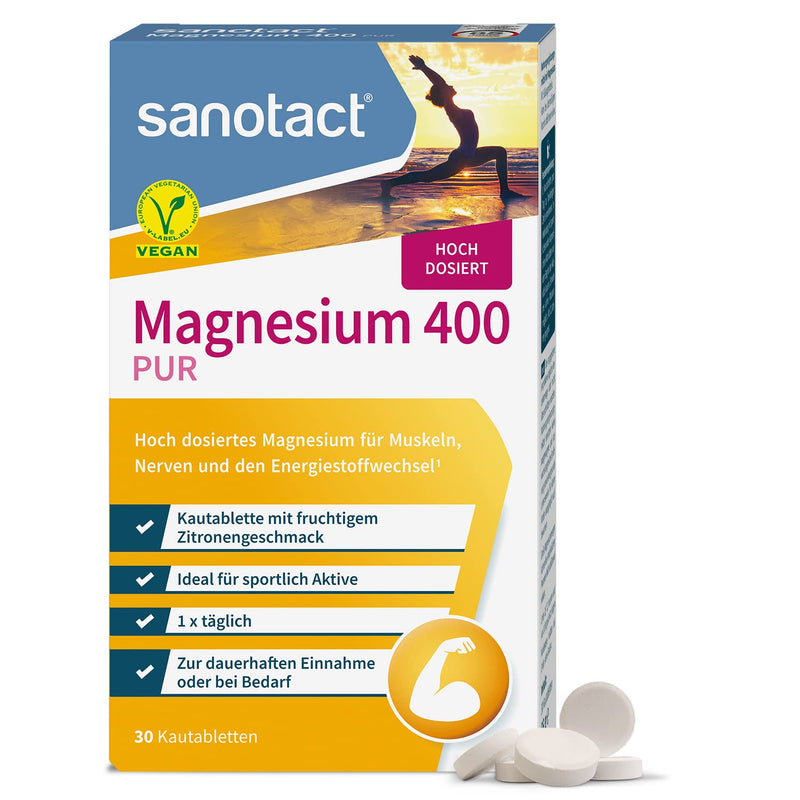 sanotact Magnesium 400mg PUR (Vegan) • 30 chewable tablets with high doses of magnesium • Magnesium with immediate effect • Fruity lemon flavor • Magnesium for children aged 12 and over Lemon 30 pieces (pack of 1) - NewNest Australia