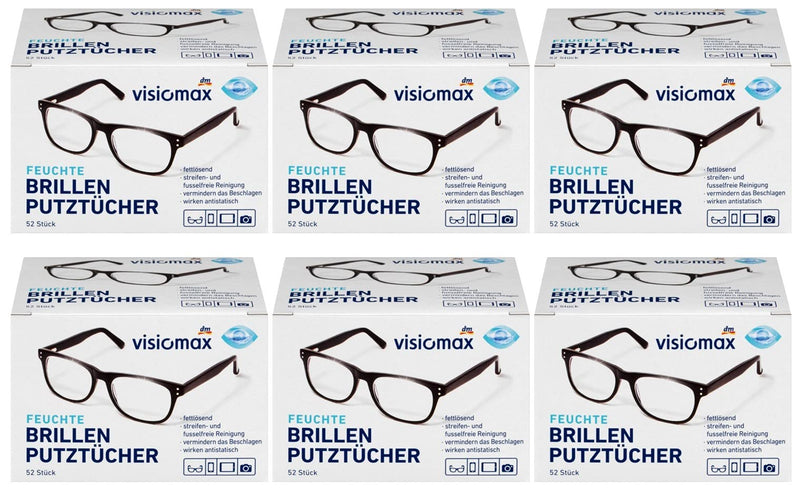 Glasses cleaning cloths - moist and grease-dissolving for streak-free cleaning - 312 pieces - pack of 6 (6 x 52 pieces) - for all glasses lenses made of glass and plastic - NewNest Australia