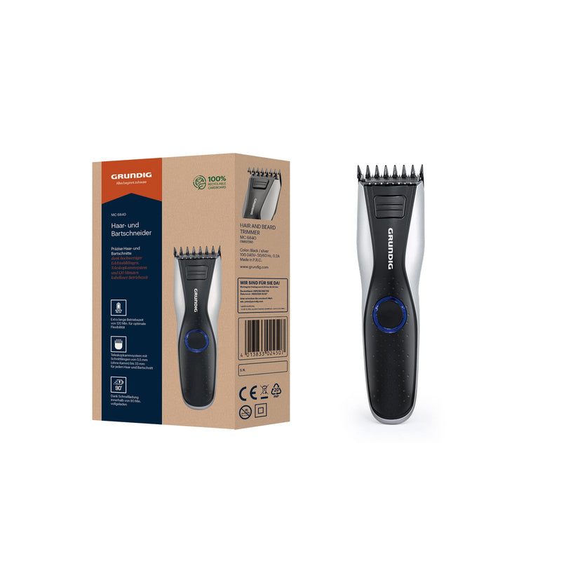 GRUNDIG MC6840 hair and beard trimmer, battery/mains, LED, black, silver, cutting length up to 30 mm single - NewNest Australia