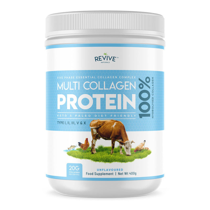 Revive Naturals Multicollagen Protein Powder - Types I, Ii, Iii, V & X - Hydrolysed Grass Feed Beef, Wild Caught Fish And Free-Range Chicken, Flavorless, Halal - (400 G), Powder - NewNest Australia