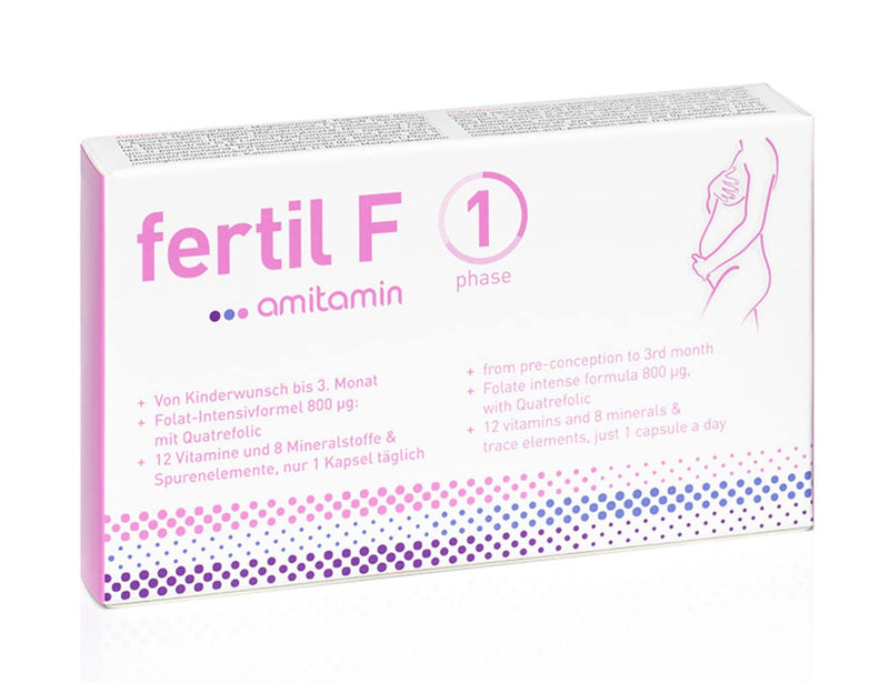 amitamin FERTIL F PHASE 1, 30 capsules, German pharmacy quality, desire to have children up to 3 months of pregnancy, high-dose 20 essential micronutrients including 800 ug folic acid, calcium, iron and much more - NewNest Australia