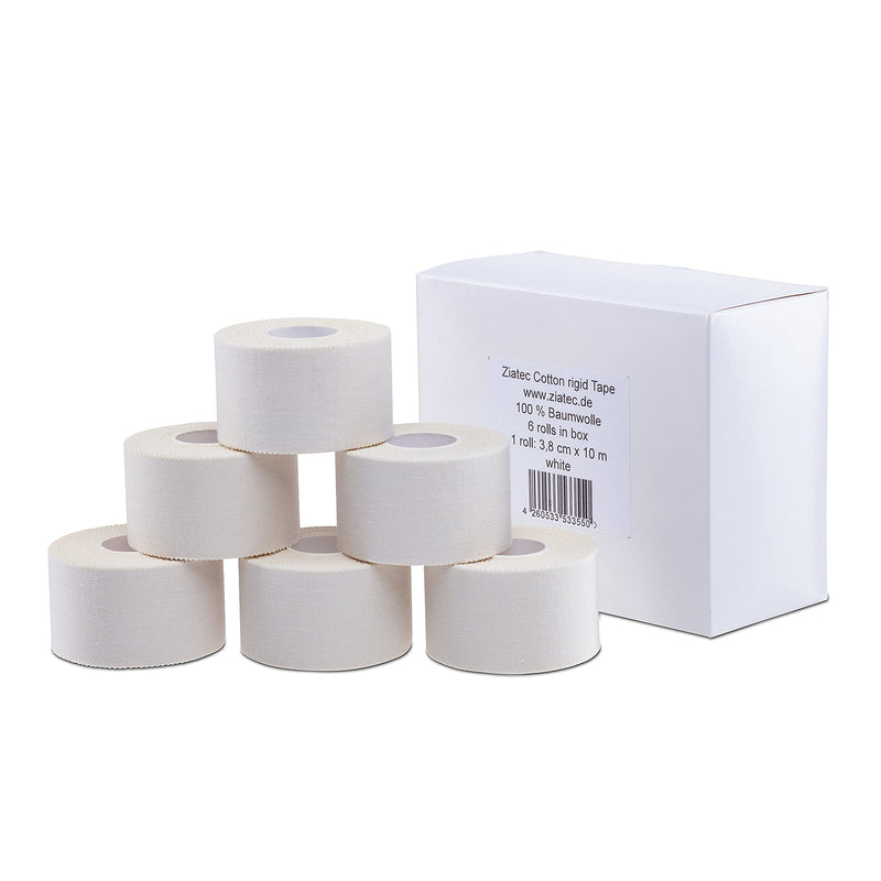 Ziatec Cotton Athletic Sports Tape Premium, 3.8 Cm Wide, Cotton Joint Tape For Ankle, Knee, Fingers Etc., Football Tape, Shin Pad Fixation, Colour: 6 X White - NewNest Australia