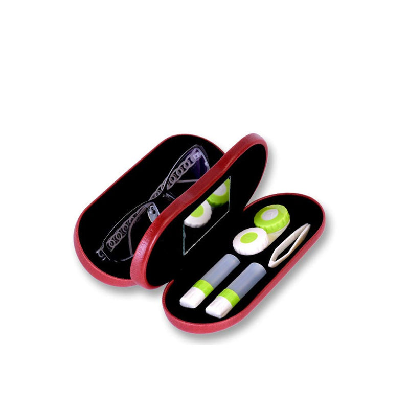 Glasses case and contact lens case 2-in-1 double-sided with mirror portable for home and travel red - NewNest Australia