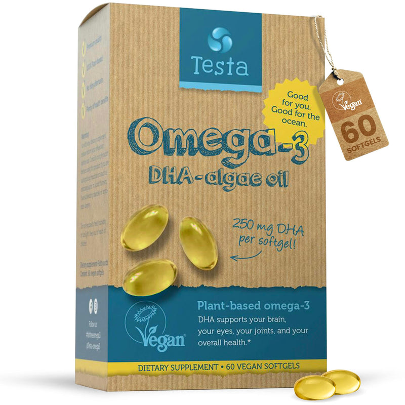 Testa Omega-3 Algae Oil - 250mg DHA - Vegetable Omega-3 - Pure and Vegan - Much Healthier than Fish Oil - 60 Capsules (1 Pack) - NewNest Australia