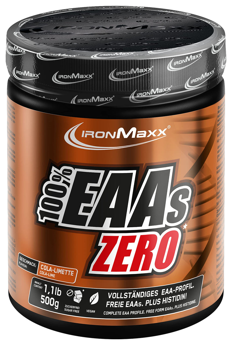 Ironmaxx 100% Eaas Zero - Cola-Lime 500G Can | Eaa Powder, Vegan And Sugar-Free With All 8 Essential Amino Acids | Fruity Taste, Free From Preservatives 500 G (Pack Of 1) - NewNest Australia