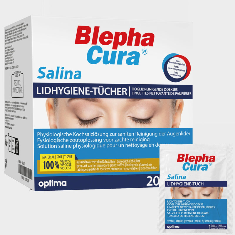 BlephaCura Salina 20x wipes for eye cleaning and eyelid hygiene, 100% viscose, sterile moistened disposable wipes, eye cleaning pads for eye care - NewNest Australia