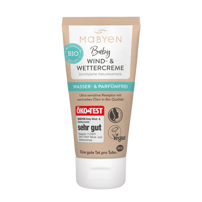 MABYEN wind and weather cream 50 ml | ÖKO-TEST Very good - Baby cream body and face - Certified natural cosmetics - Natrue, vegan, perfume-free, water-free. neutral - NewNest Australia