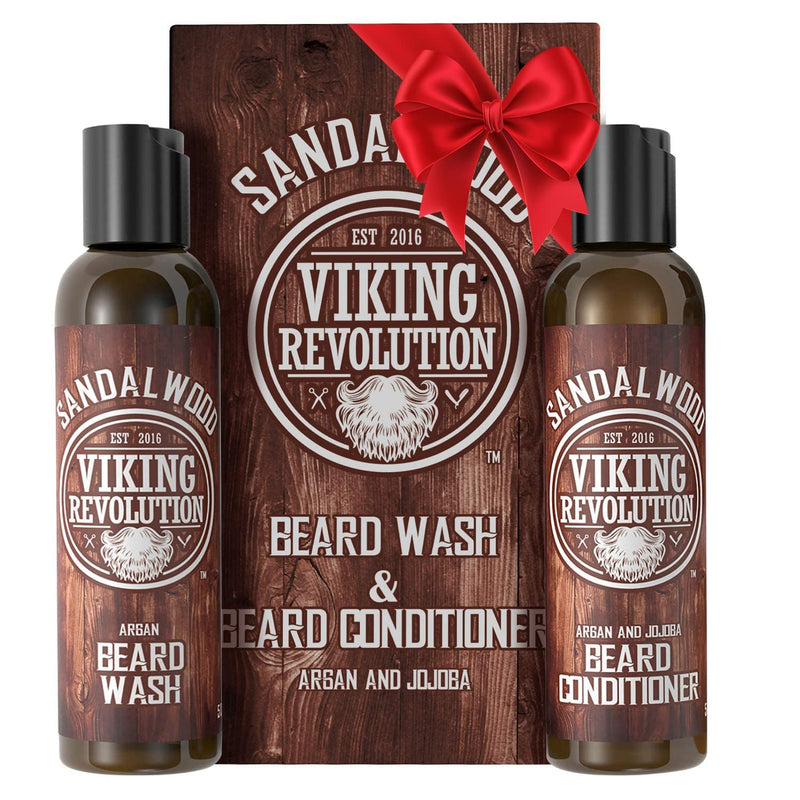 Viking Revolution Beard Shampoo for Men and Conditioner Set - Softens & Strengthens - Natural Sandalwood Scent - Beard Shampoo with Beard Oil (2x148 ml) 150.00 ml (Pack of 2) - NewNest Australia