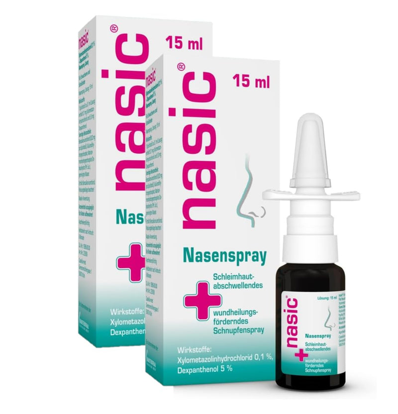 nasic nasal spray with the active plus | Decongestant & wound healing cold spray for adults & school children | With xylometazoline & dexpanthenol | Economy set with 2 x 15 ml - NewNest Australia