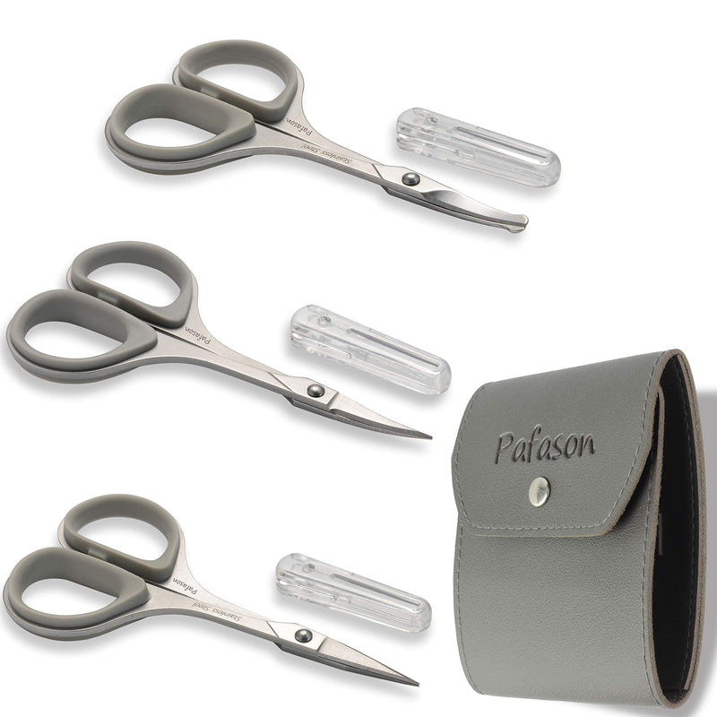Pafason stainless steel mustache scissors, beard scissors, facial nose hair scissors with safety cover and premium leather case - NewNest Australia