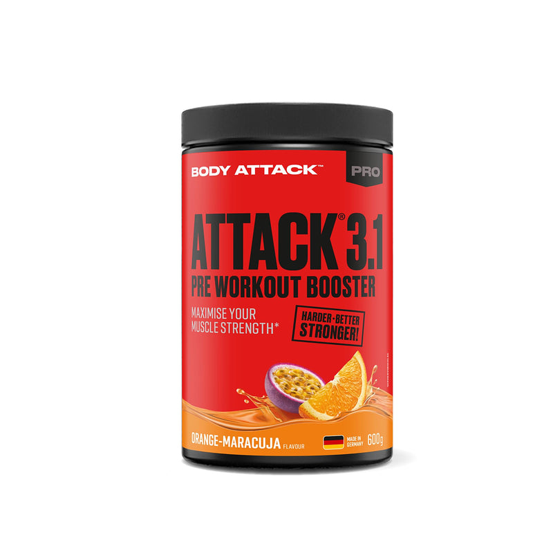 Body Attack Pre Workout Booster Pre Attack 3.0, Muscle Pump Booster, Creaz, Argiz & Citrusyn Fill Muscle Energy Storage, More Power, More Pump, 600 G (Orange Passion Fruit) - NewNest Australia