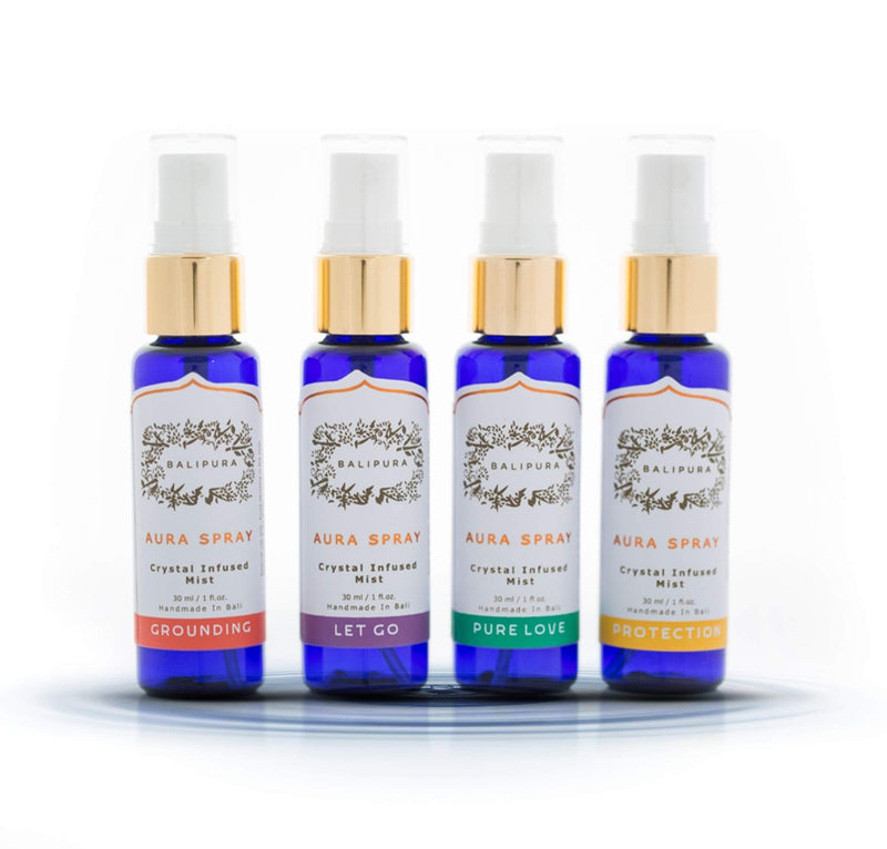 BALIPURA - Aura Healing Spray Mist - enriched with healing crystals and organic essential oils - gift set with linen bag, 4 x 30 ml - NewNest Australia