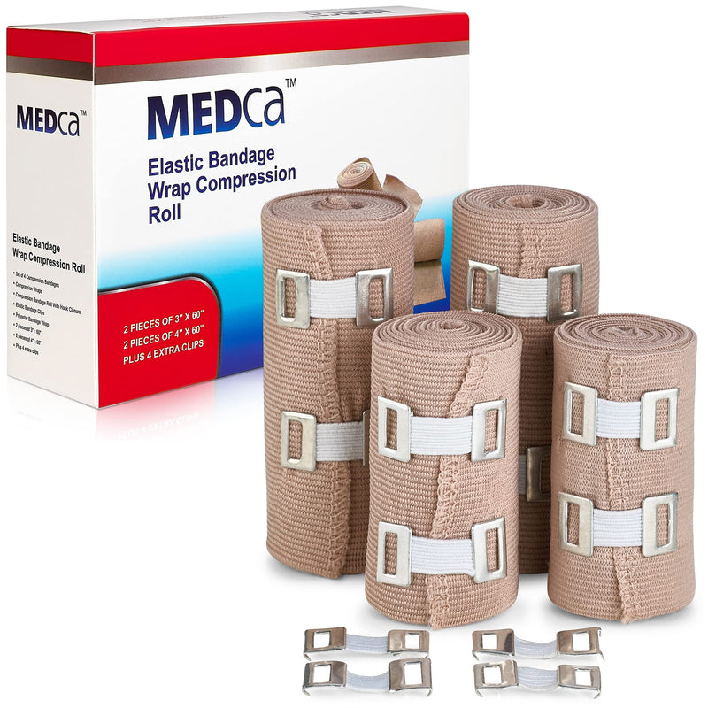 Elastic Compression Bandage - Premium Quality (Set Of 4) With Hooks, Sports Band Rollers For Ankle Wrist Bandages Measurements (2) - 4" X 5Ft (2) - 3" X 5Ft (5Ft) - NewNest Australia