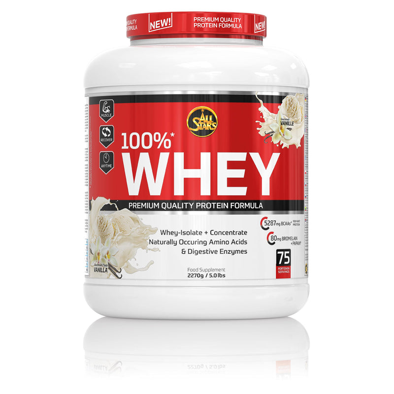 All Stars 100% WHEY PROTEIN 2270g I protein powder with whey concentrate & isolate I delicious low-fat powder I high-quality I creamy protein shake with vanilla flavor 2.27 kg (pack of 1) - NewNest Australia