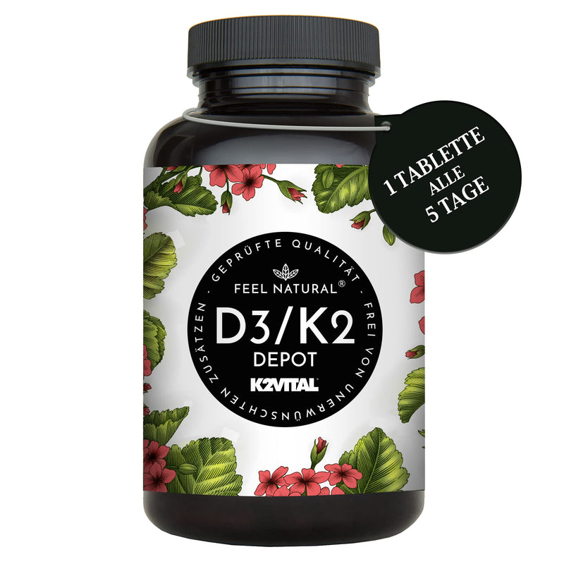 Vitamin D3 + K2 Tablets. Pack Of 180. High Dose With 5,000 Iu Of Vitamin D3 And 200 Œºg Of Vitamin K2 Per 5-Day Dose. K2 Mk-7 From Natto >99% All Trans. No Additives. Made In Germany. - NewNest Australia