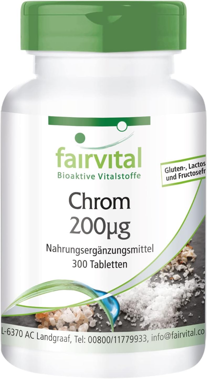 Fairvital | Chromium 200µg - High dose - 200mcg per tablet - Vegan - made from Chromium Picolinate - essential trace element - 300 tablets - NewNest Australia