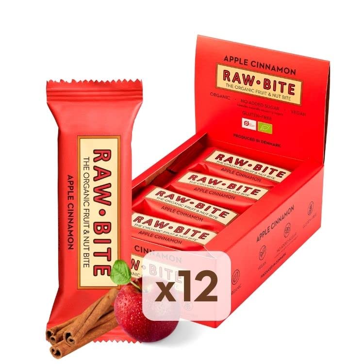 Rawbite Apple Cinnamon In A Box Of 12 - Vegan, Gluten-Free & No Added Sugar (Naturally Contains Sugar) - Organic Fruit And Nut Bars With Apple And Cinnamon (12 X 50 G) Single 12 Pieces (Pack Of 1) - NewNest Australia