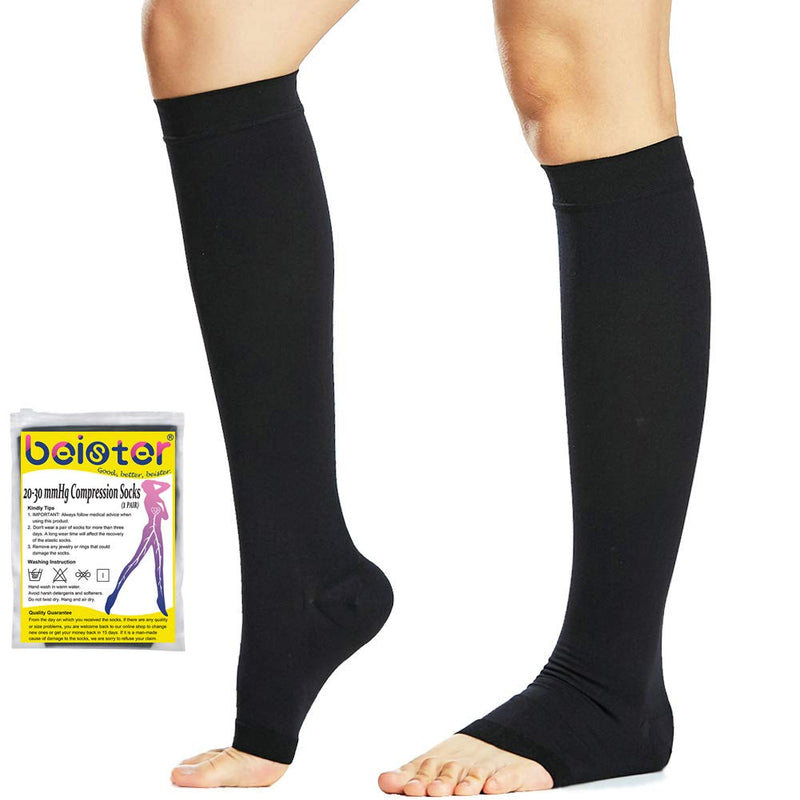 Medical Compression Stockings Women & Men with Silicone Band Open Toe Knee High Calf Compression Socks Firm 20-30 mmHg Graduated Support Support Stockings for Varicose Veins, Edema L Black - NewNest Australia