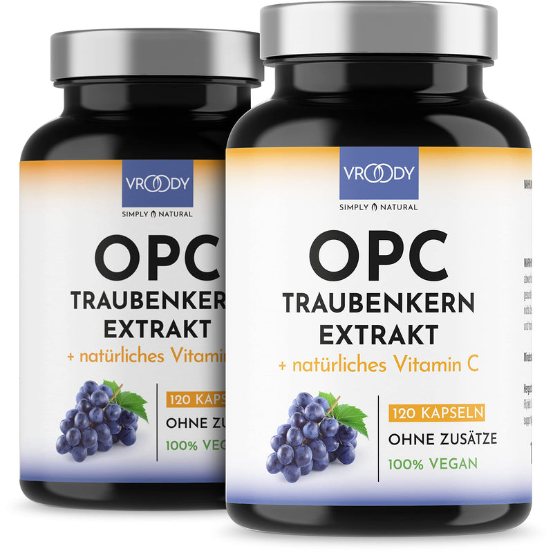 2x OPC grape seed extract high dose with natural vitamin C - 2x 120 OPC capsules (8 months) with acerola, 100% vegan & natural, OPC high dose only one capsule daily, 95% active ingredient content 120 pieces (pack of 2) - NewNest Australia
