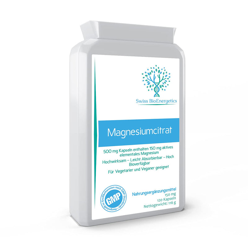 Magnesium Citrate 500Mg 120 Capsules - Provides 150Mg Active Elemental Magnesium High Efficacy - Easily Absorbed - Highly Biologically Available - Made In The Uk - NewNest Australia