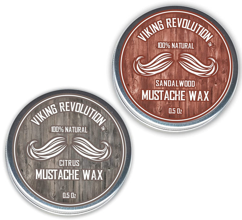 Viking Revolution Mustache Wax, Pack of 2 - Beard & Mustache Wax for Men - Strong Hold Helps Tame & Style (Citrus & Sandalwood, Pack of 2) Sandalwood, Citrus - NewNest Australia