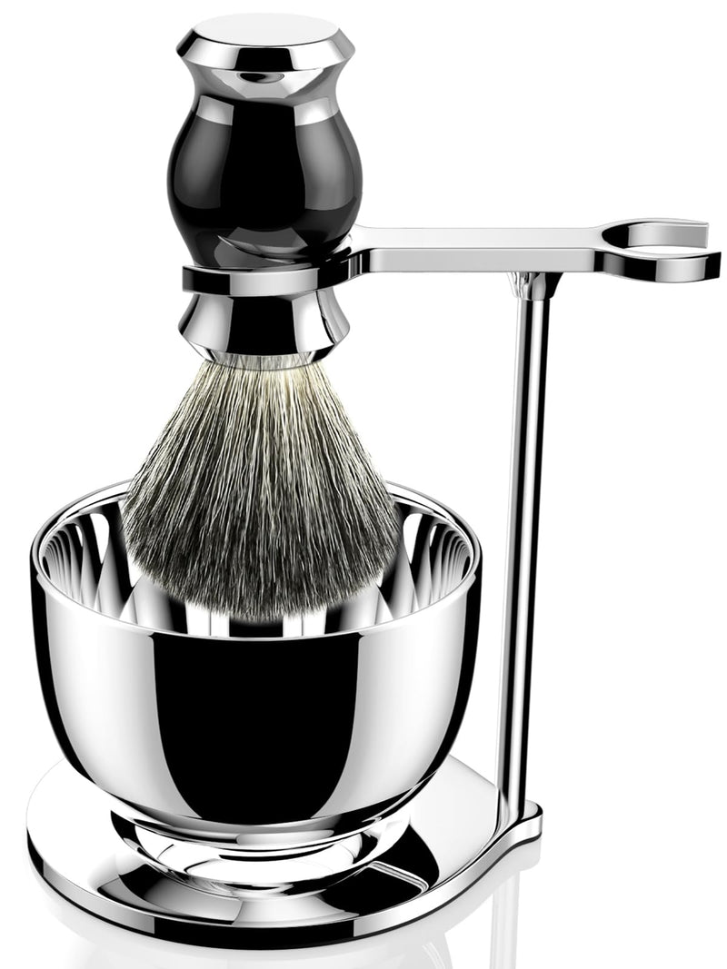 GRUTTI premium shaving brush set, safety razor stand, brush stand, shaving bowl and shaving brush made of imitation badger hair, gift shaving sets for men-black, shaving stand set for men silver-03 - NewNest Australia