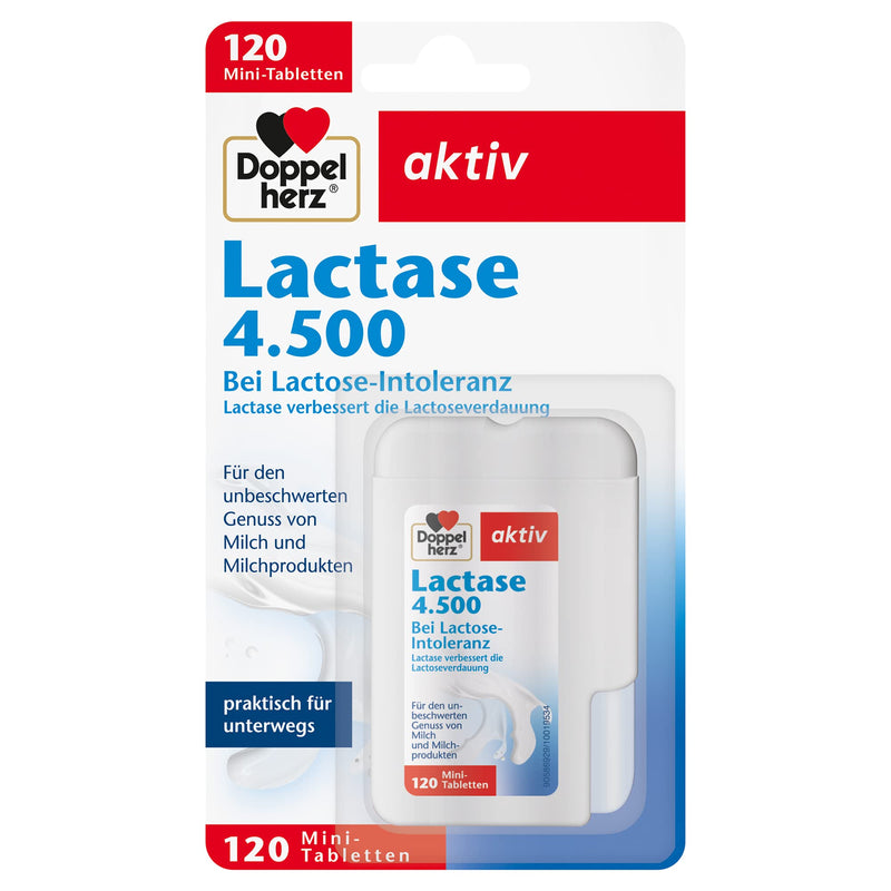 Doppelherz Lactase 4,500 - for lactose intolerance - Lactase improves lactose digestion - 120 tablets in a practical click dispenser 120 pieces (pack of 1) - NewNest Australia