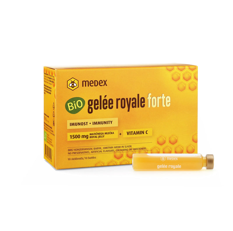 Medex Organic Royal Jelly Forte, Extra Strong With 1500 Mg Royal Jelly, Liquid In Ampoules, Easy To Open, With Natural Vitamin C, From Organic Farming 10 X 9 Ml - NewNest Australia