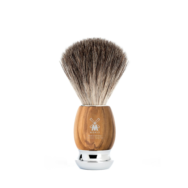 MÜHLE Vivo shaving brush - shaving brush made of pure badger hair - handle made of fine olive wood and chrome-plated metal accents - NewNest Australia