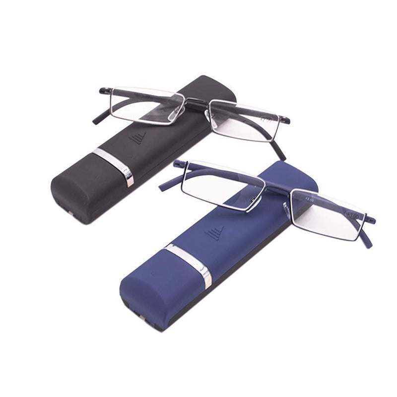 KoKoBin Pack of 2 reading glasses with ultra-light TR90 frame reading aid half glasses made of metal frame with half frame visual aid with glasses case for men and women +1.5 black, blue +1.5 diopters (pack of 2) - NewNest Australia