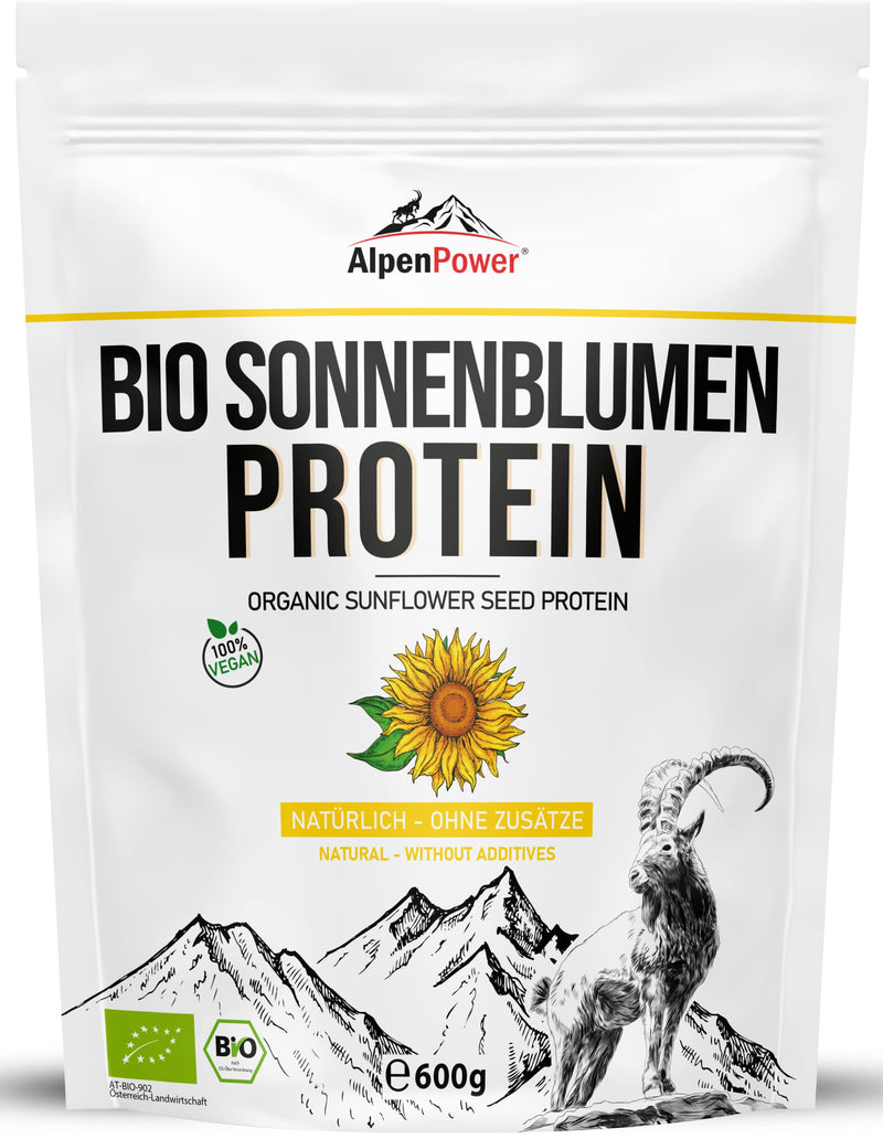 Alpenpower Organic Sunflower Protein From Austria, 600 G, 100% Pure Sunflower Protein Without Additives, Vegan & Low Carb, High-Quality Protein Powder, Versatile Use - NewNest Australia