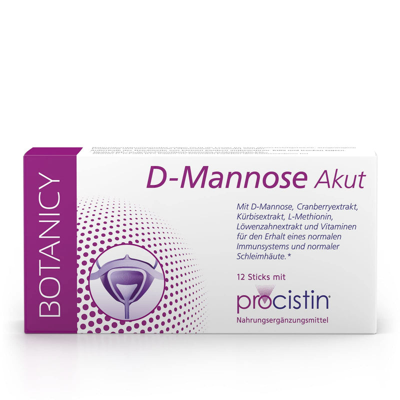 Botanicy D-MANNOSE + CRANBERRY AKUT, powder sticks for urinary tract and bladder, contains dandelion, pumpkin seeds, vitamin C and L-methionine (12 sachets of 3 g each), 36 g, purple - NewNest Australia