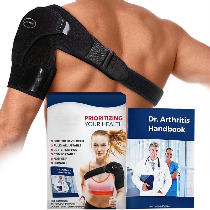 Dr. Arthritis Doctor Designed, Shoulder Support, Adjustable Shoulder Strap, Shoulder Brace Men/Women, Upper Arm Brace for Supporting Shoulder Injuries, [Black, for Left/Right] Black - NewNest Australia