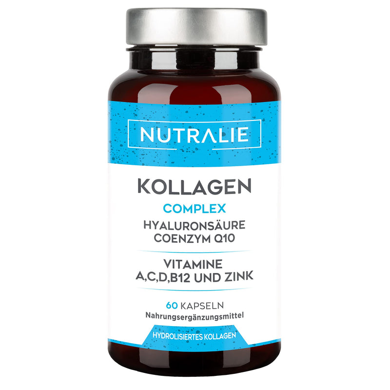 Collagen + Hyaluronic Acid + Coenzyme Q10 + Vitamins A, C, D and B12 + Zinc | For the joints and for the skin | Collagen hydrolyzate in 60 capsules | Nutralie 41.4 g - NewNest Australia