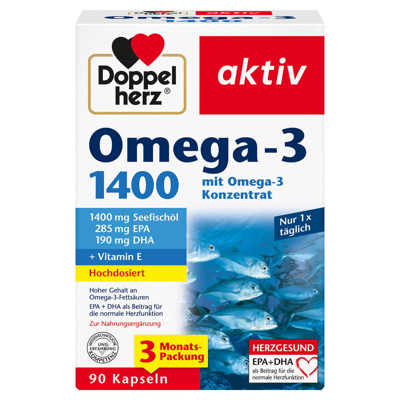 Doppelherz Omega-3 1400 mg - High-dose Omega-3 concentrate plus vitamin E - High content of Omega-3 fatty acids EPA & DHA - 90 capsules 90 pieces (pack of 1) - NewNest Australia