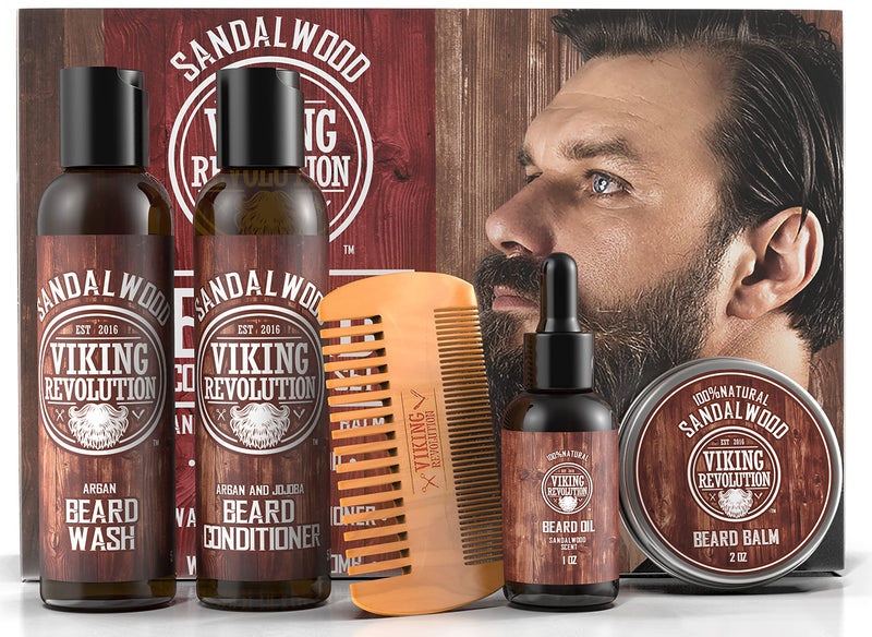 Beard Care Conditioner Men Set - Smooths & Relieves Itching on the Beard - Contains Beard Shampoo, Conditioner, Beard Oil, Balm & Beard Comb - Sandalwood Scent - NewNest Australia