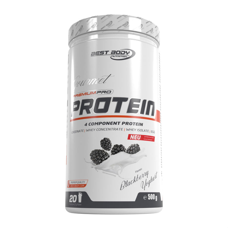 Best Body Nutrition Gourmet Premium Pro Protein, Blackberry Yoghurt, 4 Components Protein Shake: Caseinate, Whey Concentrate, Whey Isolate, Egg Protein, 500 G Tub - NewNest Australia