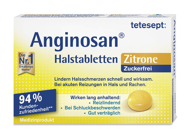 tetesept Anginosan throat lozenges lemon - sugar-free - sore throat tablets against acute irritations in the throat and throat - 1 x 20 pieces of tetesept Anginosan throat lozenges lemon - NewNest Australia