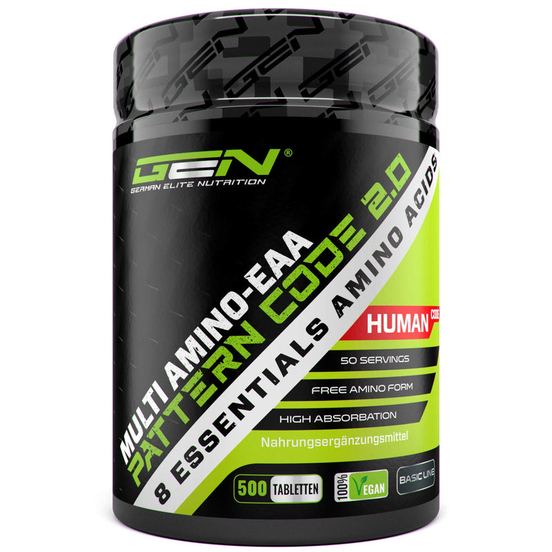 Multi Amino-EAA Pattern Code - 500 tablets with 1000 mg each - Human Code Formula - All 8 essential amino acids - From plant fermentation - High dosage - Vegan - NewNest Australia